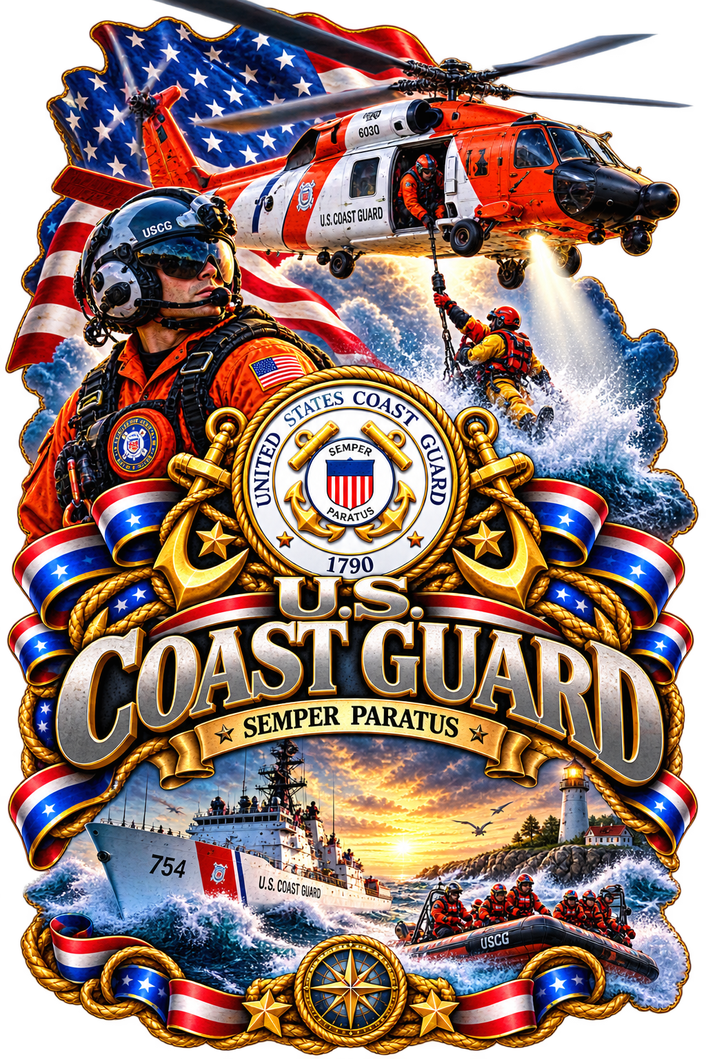 20 oz Skinny Tumbler - Patriotism Coast Guard 4