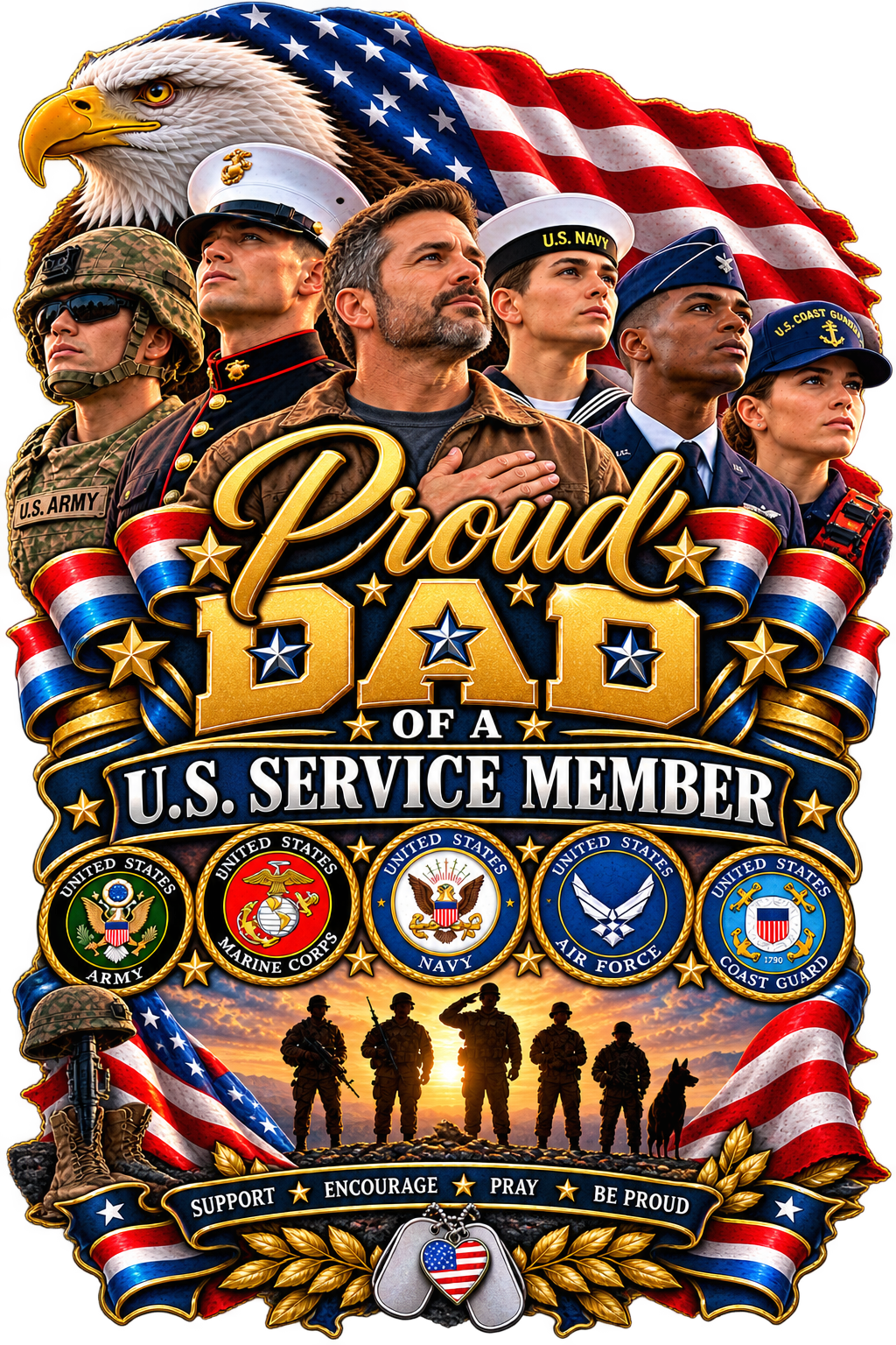 20 oz Skinny Tumbler - Patriotism Armed Services Proud Dad
