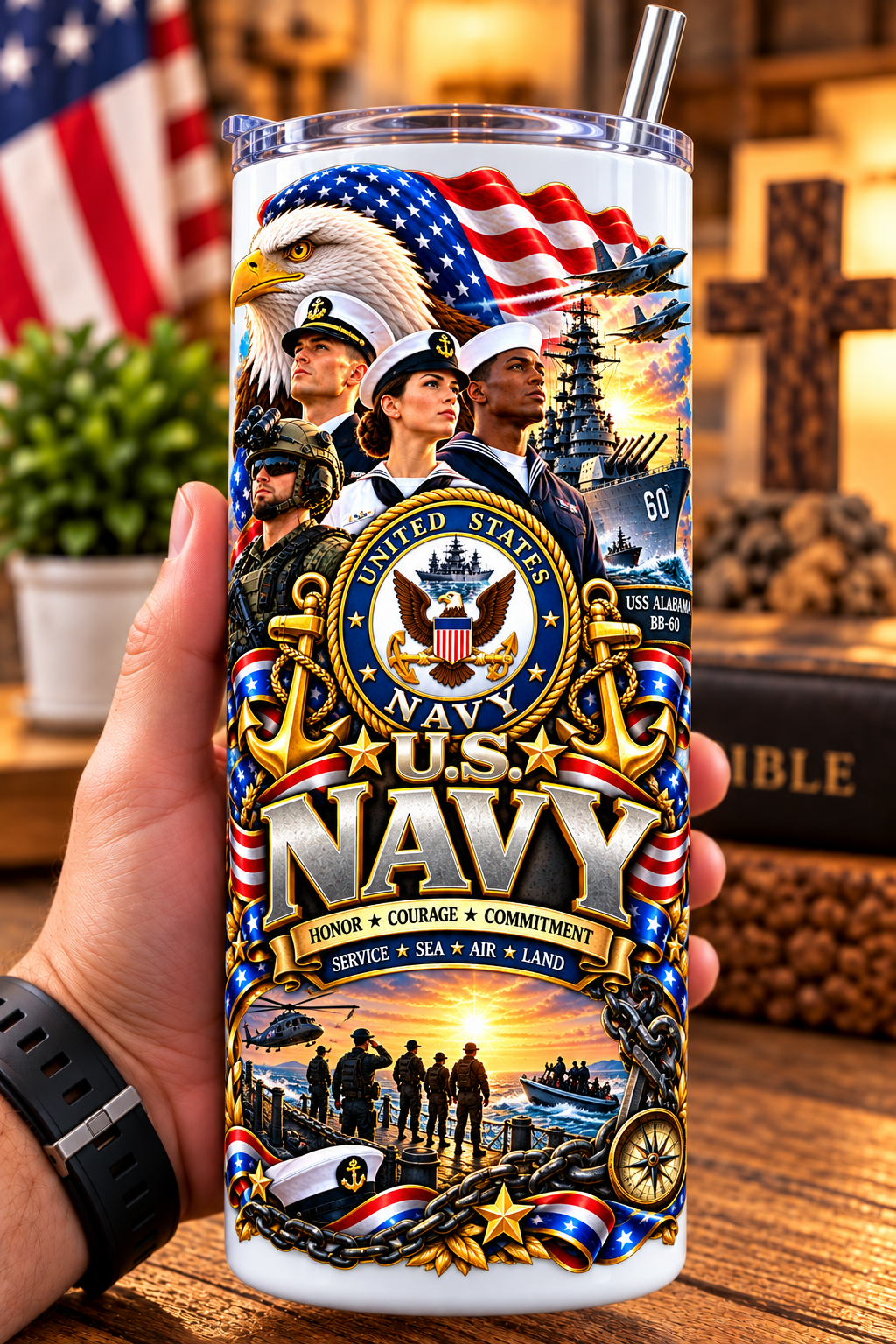 20 oz Skinny Tumbler - Patriotism Navy 4