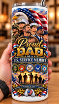 20 oz Skinny Tumbler - Patriotism Armed Services Proud Dad