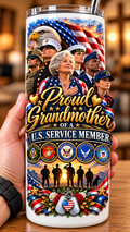 20 oz Skinny Tumbler - Patriotism Armed Services Proud Grandmother