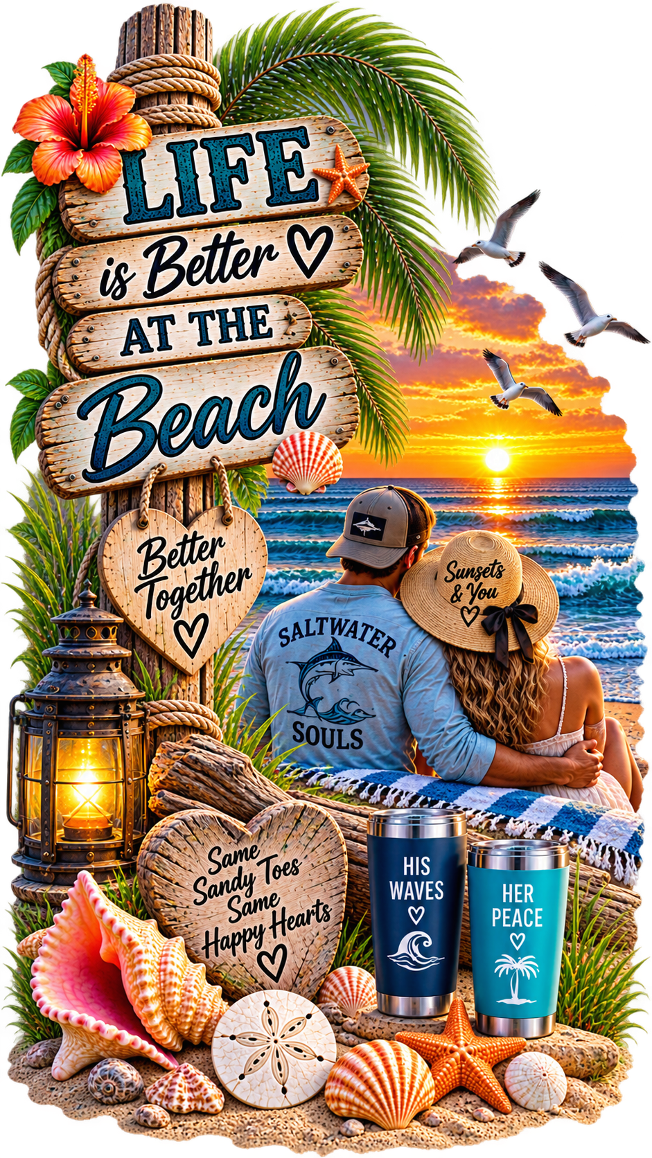 20 oz Skinny Tumbler - Beach Life Is Better at the Beach Better Together
