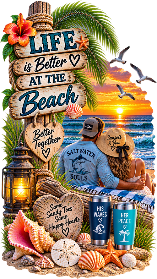 20 oz Skinny Tumbler - Beach Life Is Better at the Beach Better Together