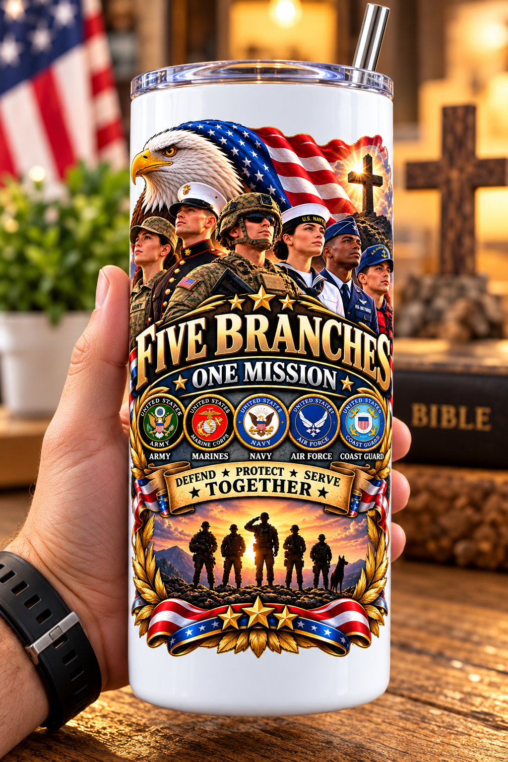 20 oz Skinny Tumbler - Patriotism Armed Services 4