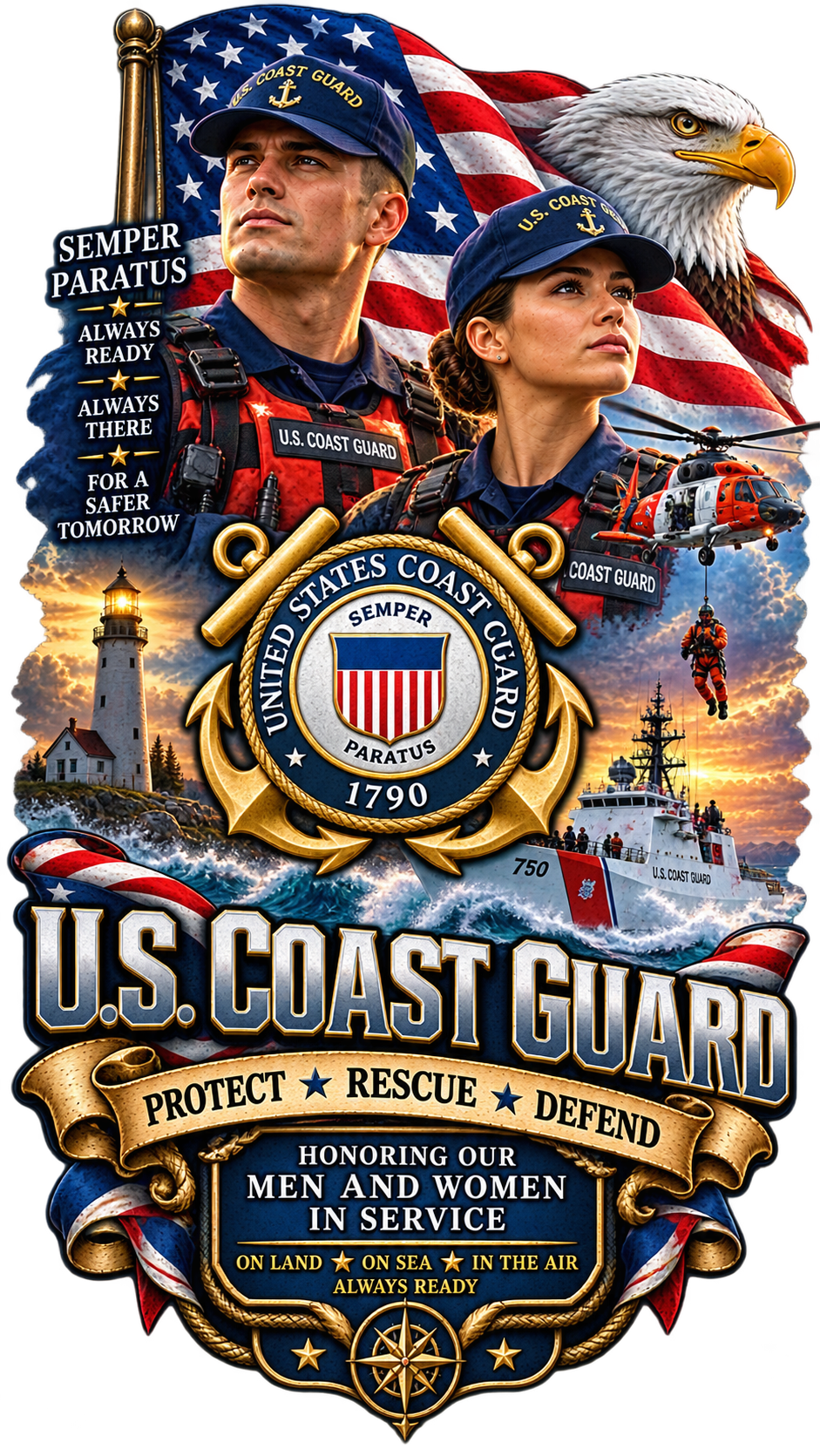 20 oz Skinny Tumbler - Patriotism Coast Guard 1