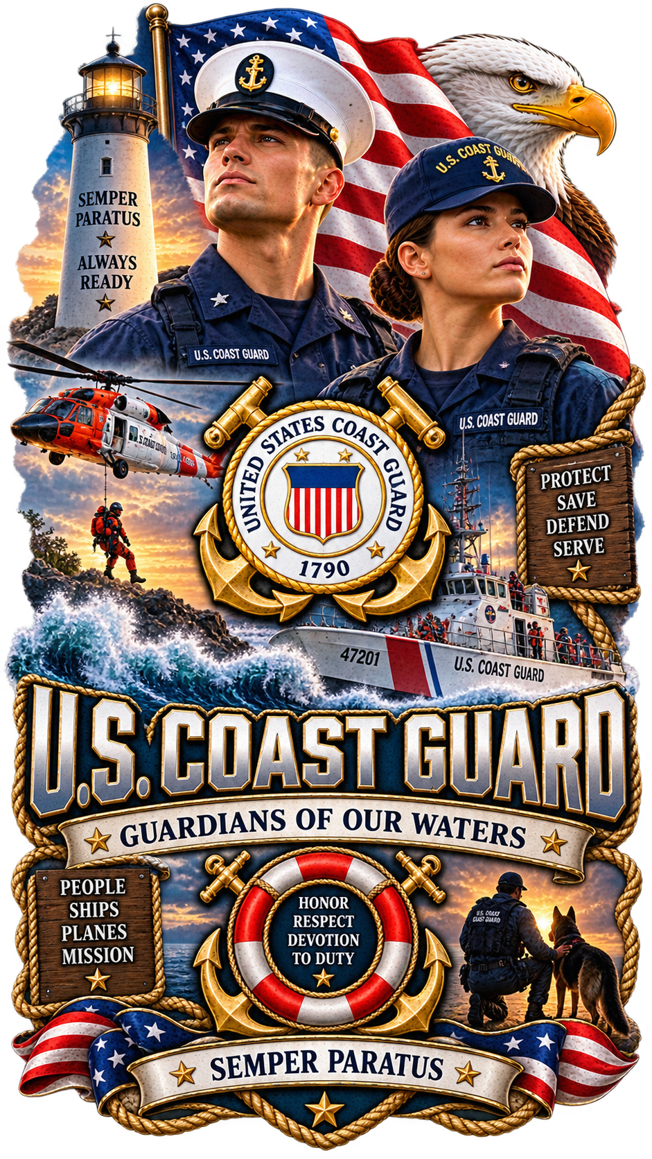 20 oz Skinny Tumbler - Patriotism Coast Guard 2