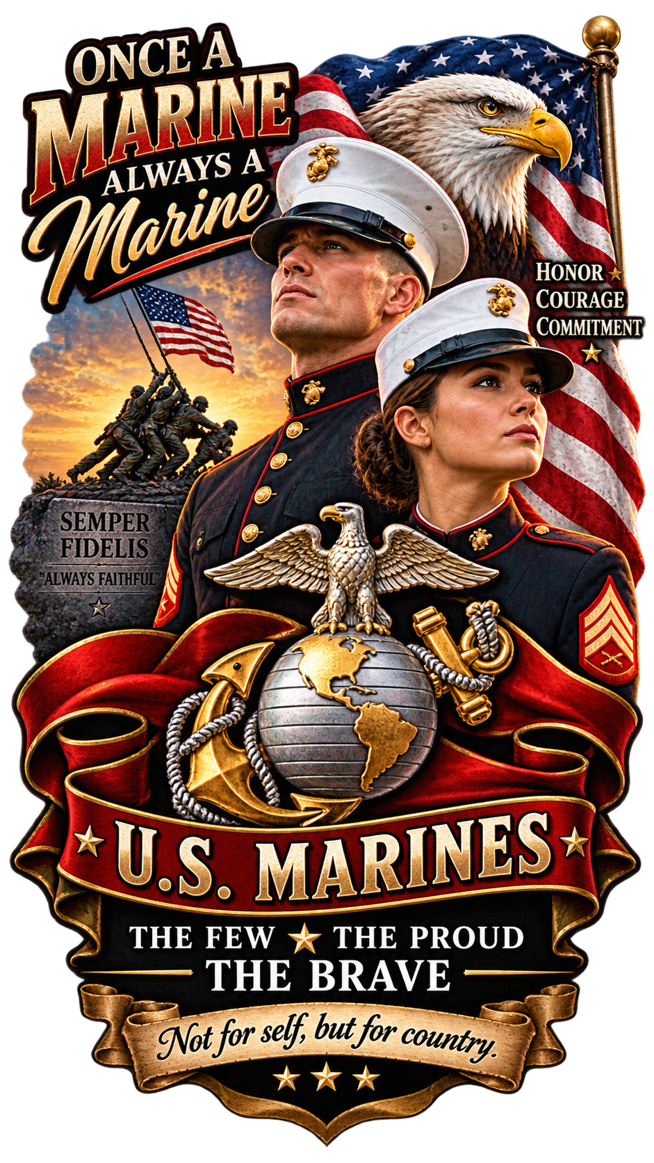 20 oz Skinny Tumbler - Patriotism Marine 1