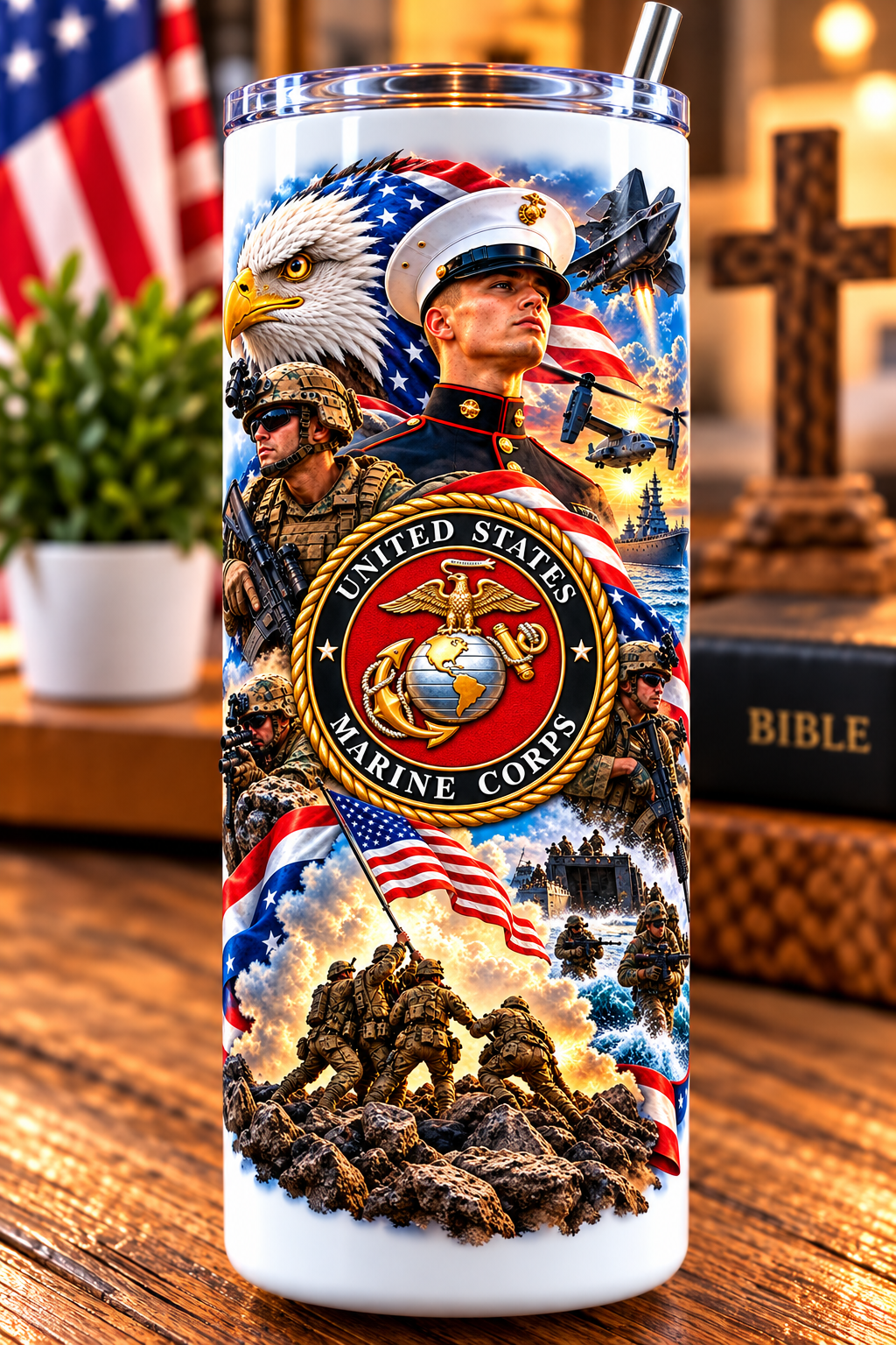 20 oz Skinny Tumbler - Patriotism Marine 3