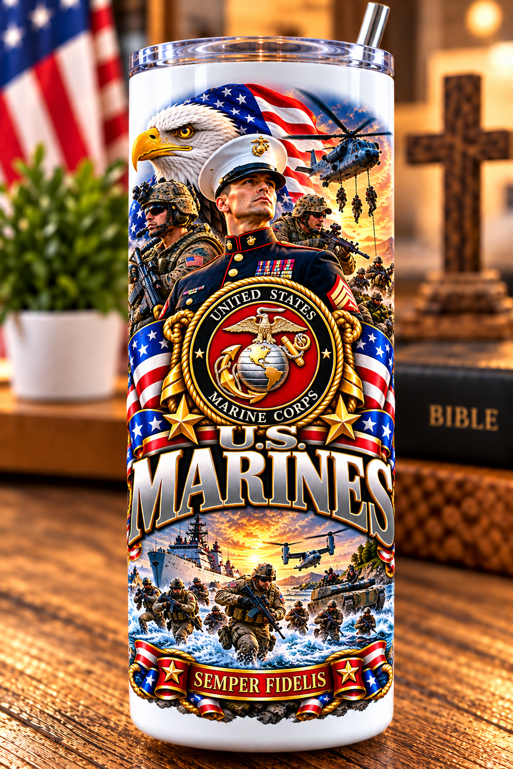 20 oz Skinny Tumbler - Patriotism Marine 4
