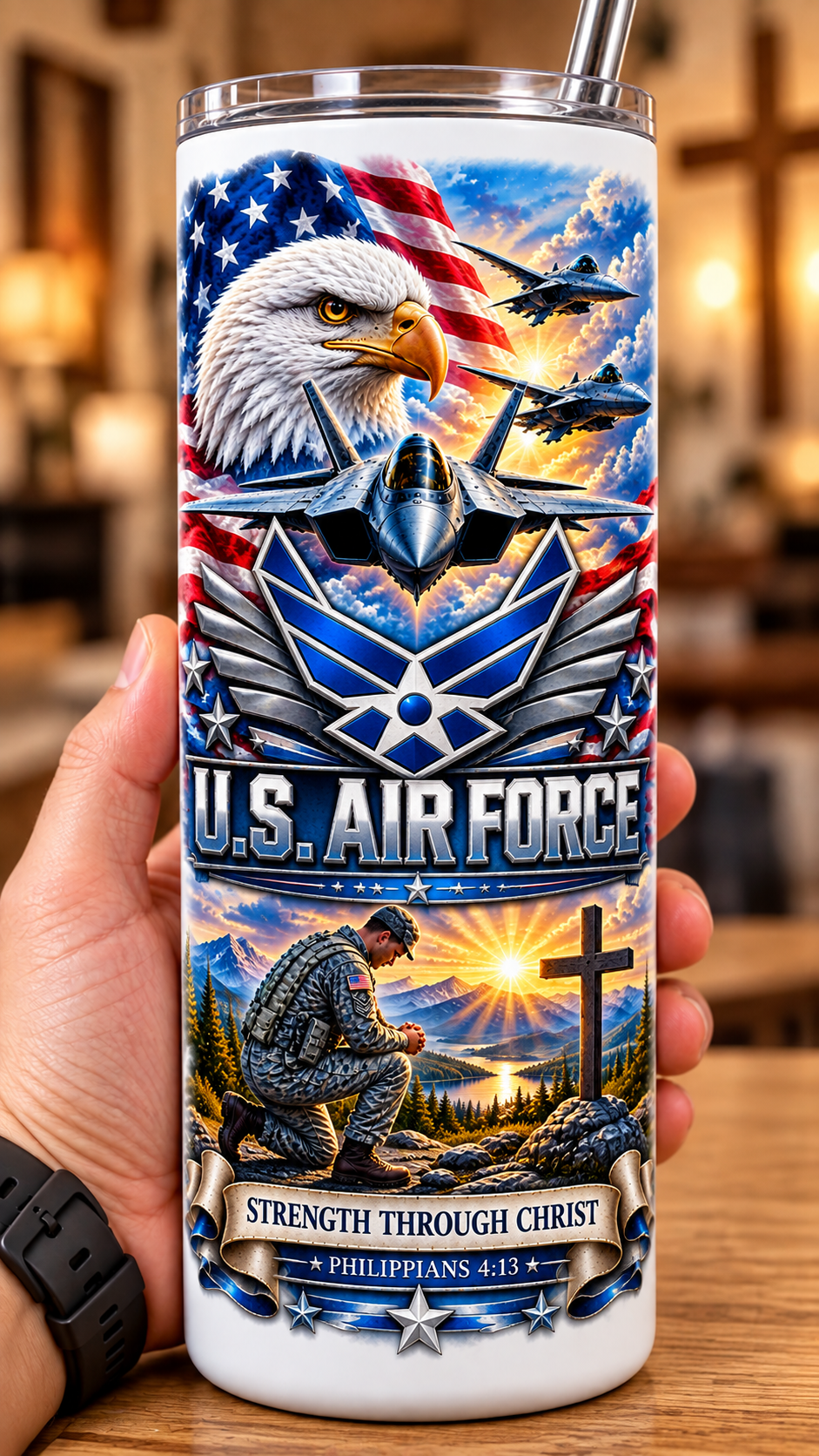 20 oz Skinny Tumbler - Patriotism Air Force 3